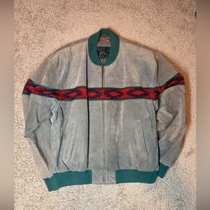 Vintage Adler Western Leather Bomber‎ Gray Size Medium Southwestern 80s Aztec